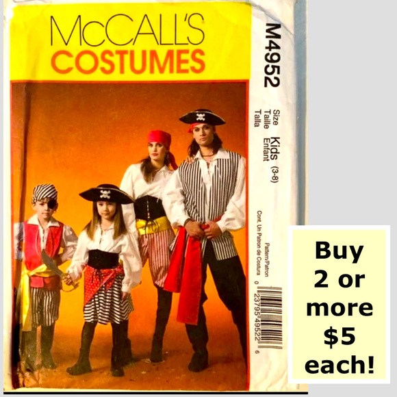 McCall’s M4952 Uncut Sewing Pattern Pirates Kids Costumes (3-8) - Picture 1 of 13